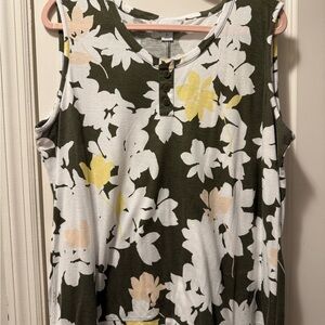 Liz Claiborne Floral Tank Top - Green, White, and Yellow